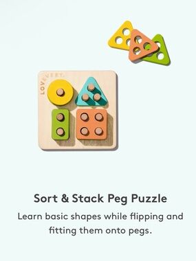 Lovevery Sort & Stack Peg Puzzle - Multicolor Wooden Shape Toy